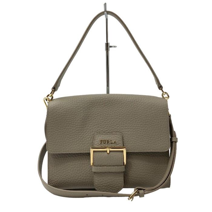FURLA グレージュレザー ショルダーバッグ 美品✨フルラ ショルダーバッグ コスタンザ 2way 巾着 レザー