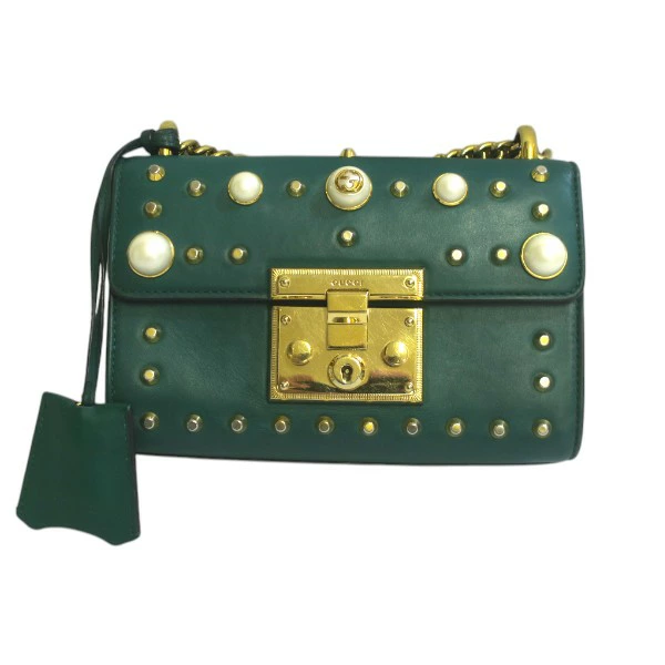 GUCCI シルヴィ　パール　スタッズ　ショルダーバッグ GUCCI】【432182|パドロック|スタッズ|パール|レザー|チェーン