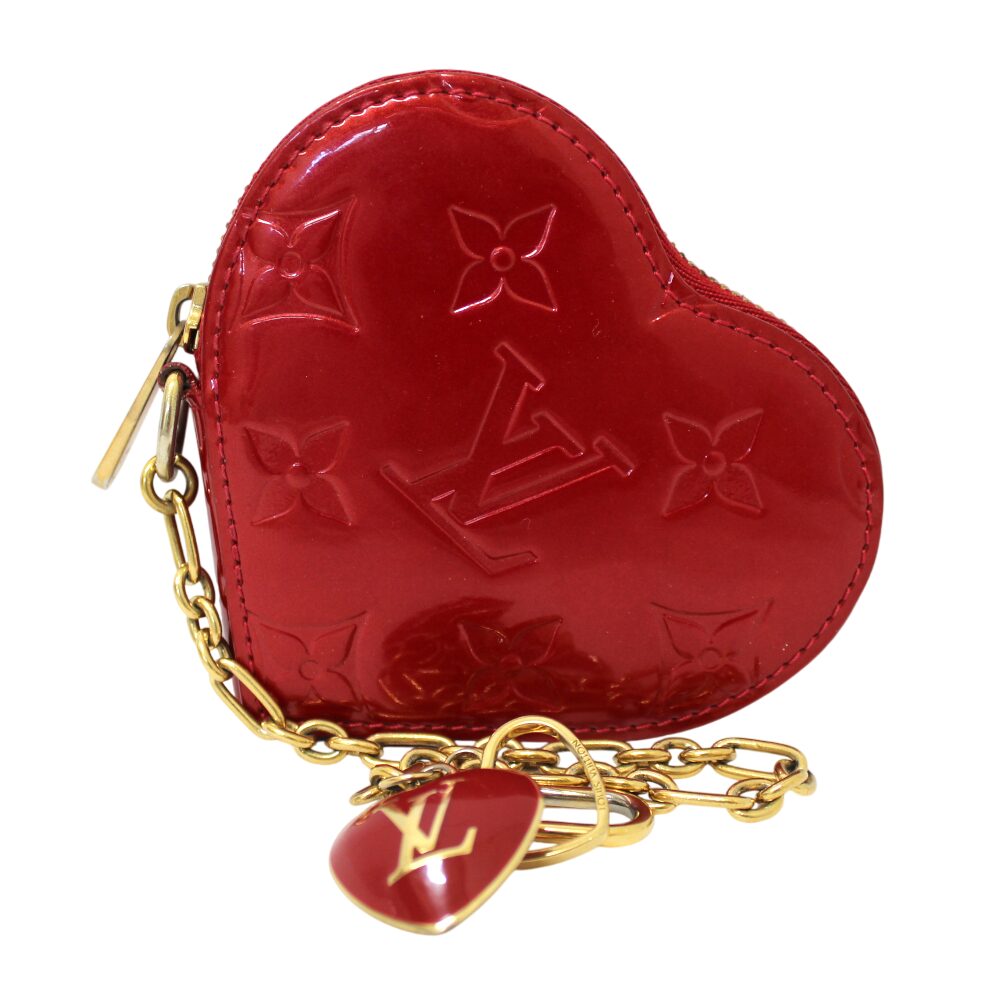 LOUIS VUITTON ハート コインケース チェーン付き ヴェルニ レッド