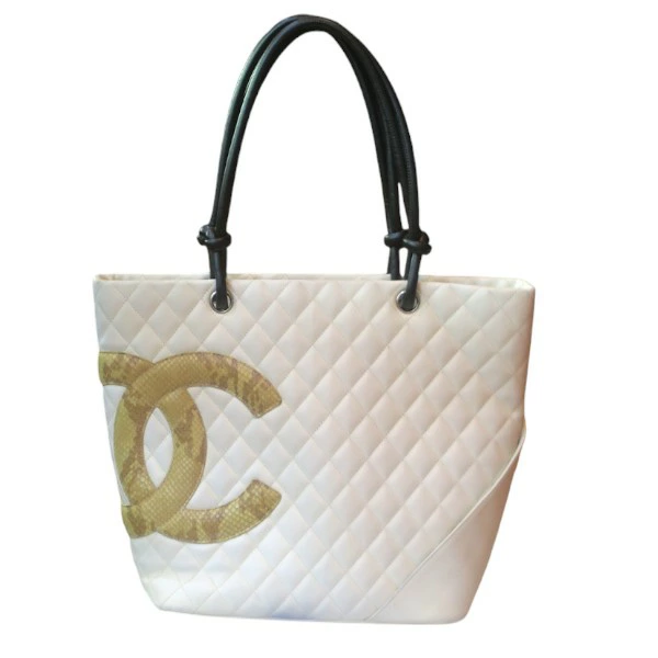 100%本物❗️CHANEL カンボントートパイソンバッグ❤️ CHANEL】【ホワイト|カンボンライン|ココマーク|パイソン|レザー