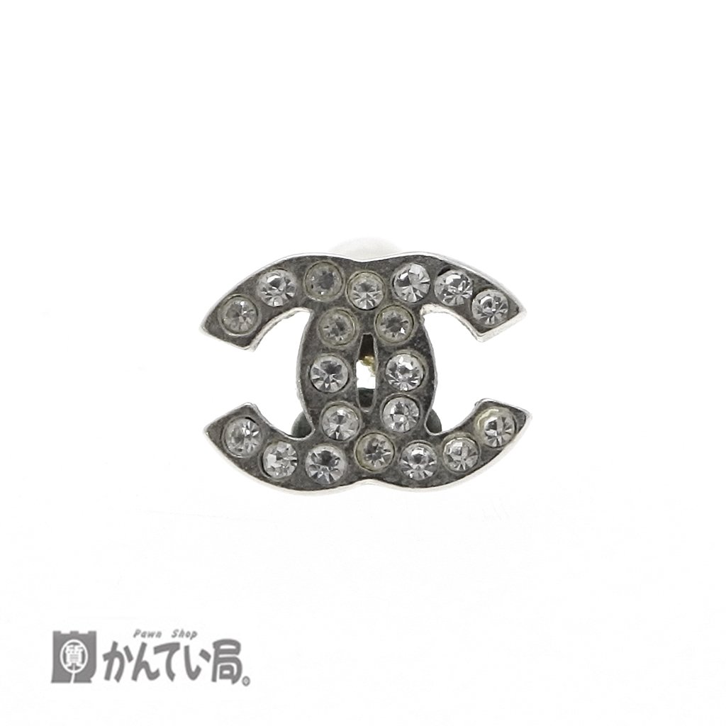 CHANEL シャネル ココマーク ピアス シルバー ラインストーン 箱付き