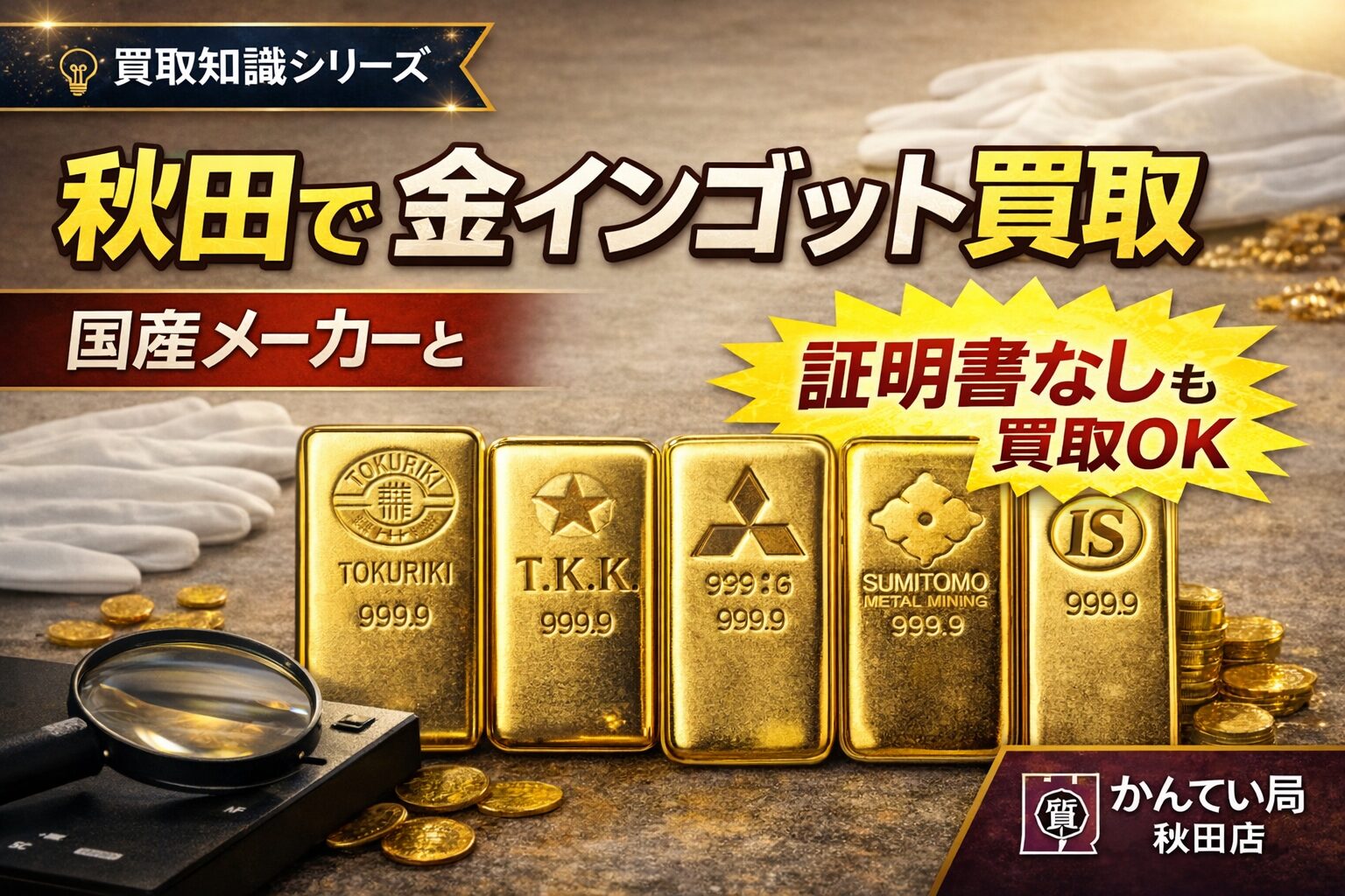 秋田で金のインゴット買取　証明書なし