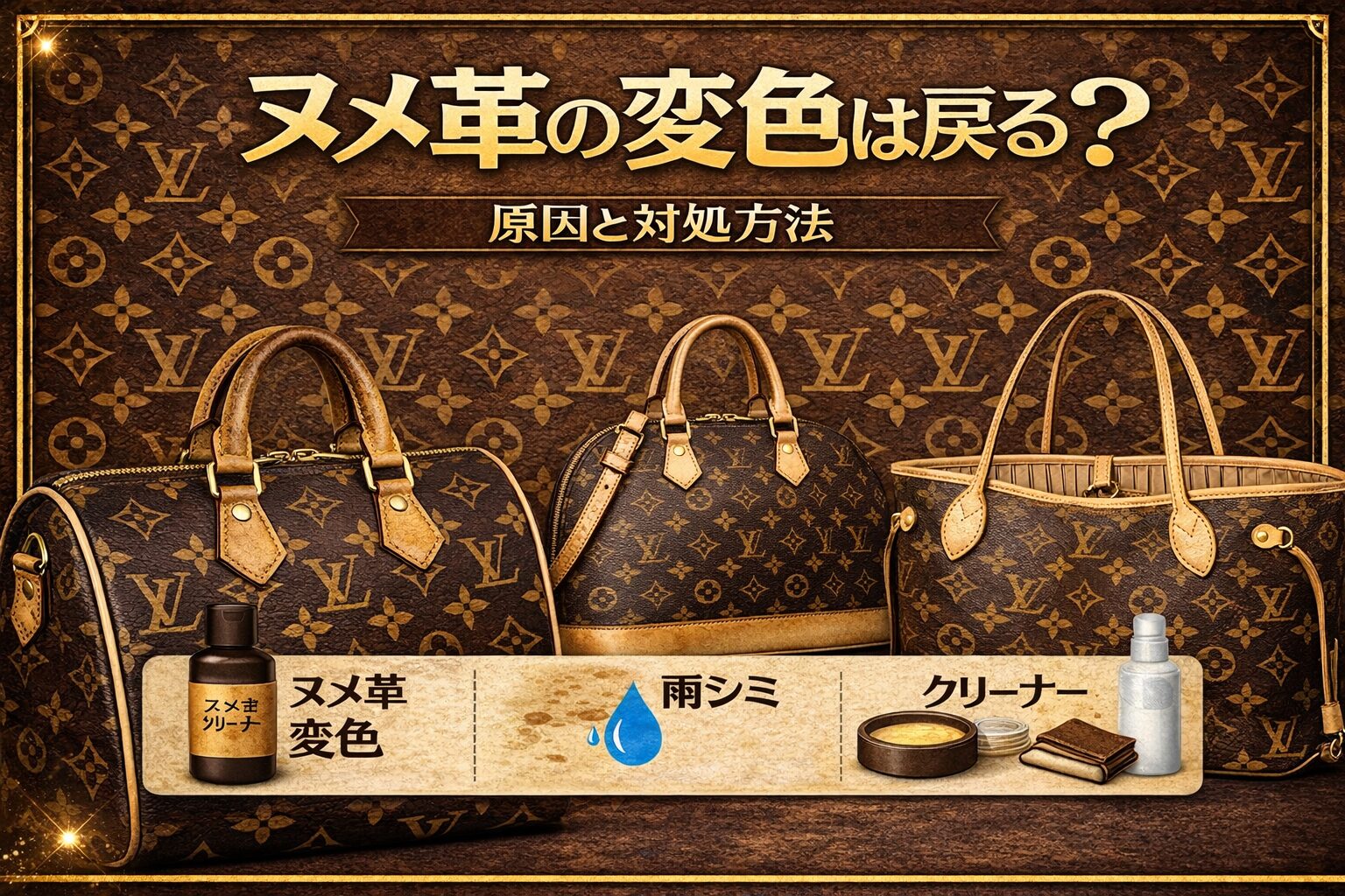 ルイヴィトンのヌメ革の変色は戻る？原因と対処方法を解説