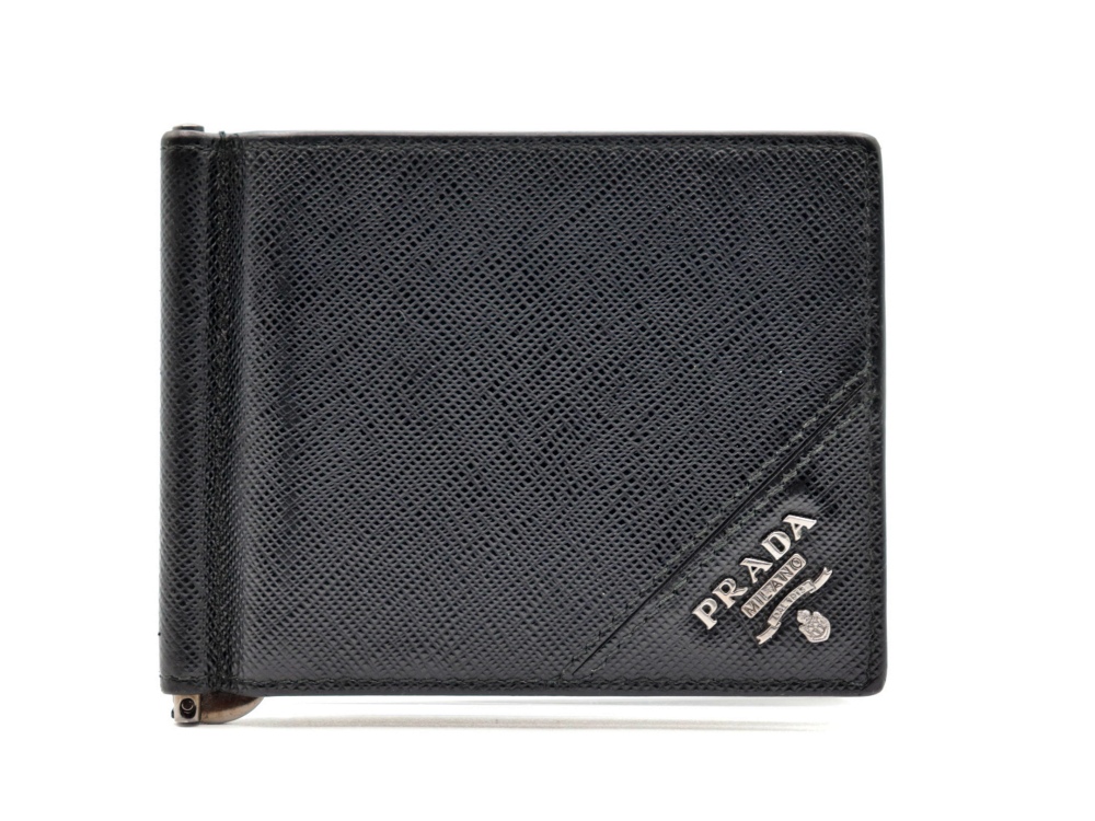 ✨極美品✨　PRADA マネークリップ　サフィアーノ　レザー　黒　ICタグ 中古品】PRADA(プラダ)サフィアーノレザー マネークリップ ブランド