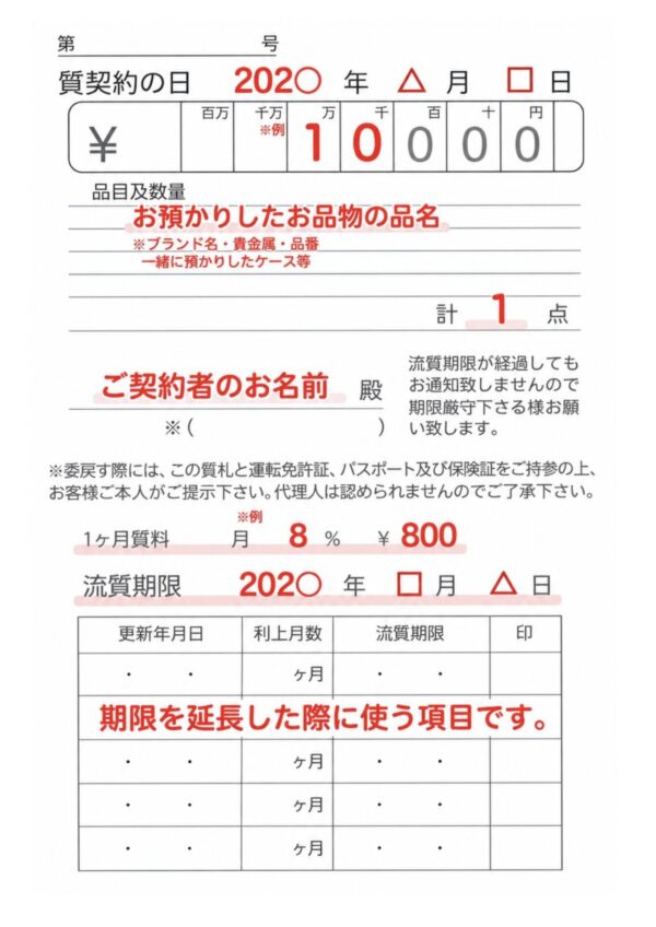 質預かり 質札