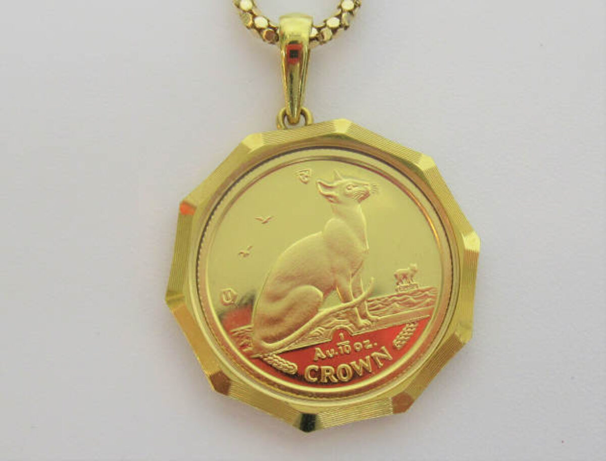 マン島キャット K18K24 1/10oz ネックレス メダル ガラス付き 金 金貨 ...