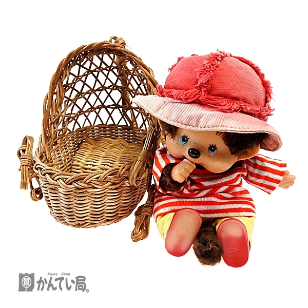 もんちっち ぬいぐるみ 昭和レトロ 竹籠 着せ替えシャツ1枚