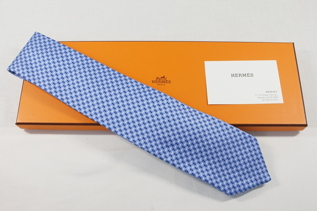 未使用 展示品 HERMES エルメス ネクタイ メンズ ブルー H柄 シルク100