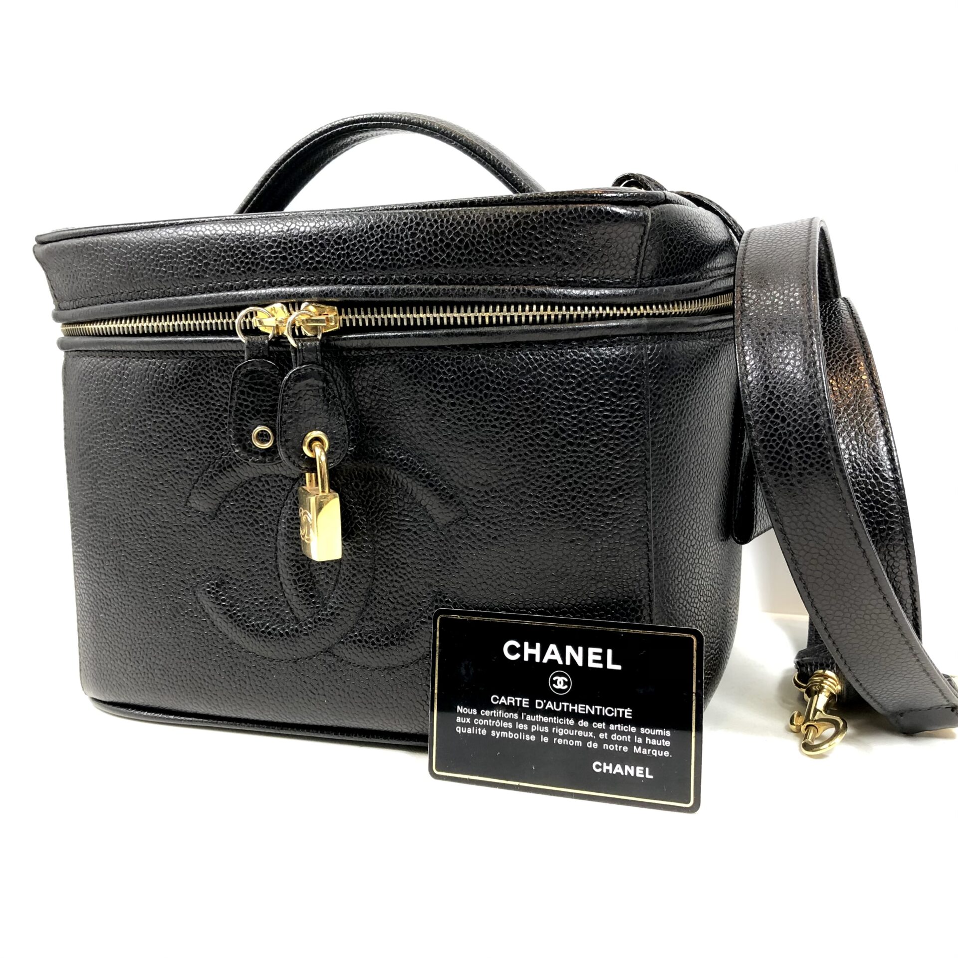 CHANEL シャネル キャビアスキン バニティバッグ 2way バンブー 化粧