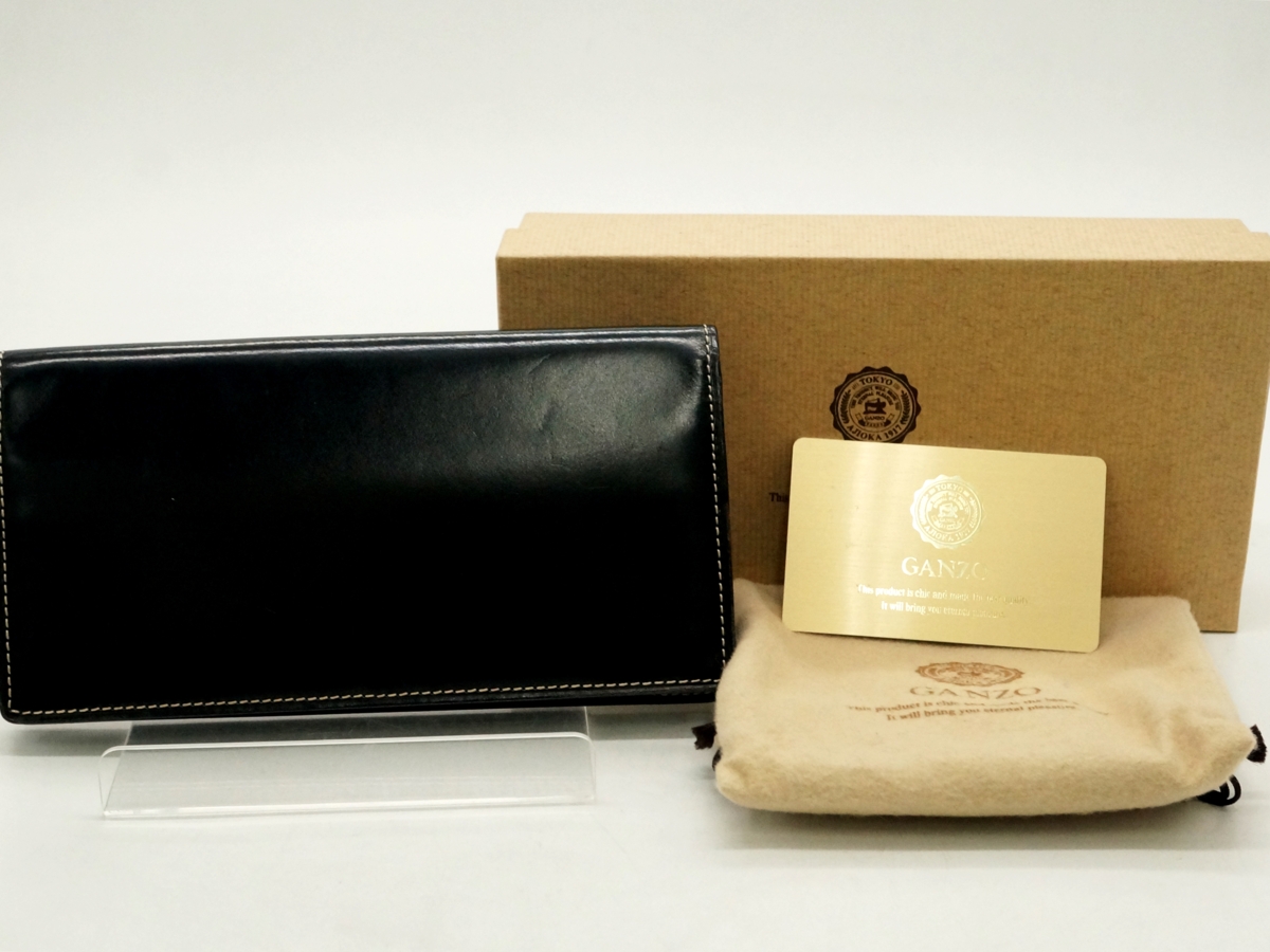 ガンゾ　ganzo 長財布　レザー　ブラック THIN BRIDLE(シンブライドル) ラウンドファスナー長財布