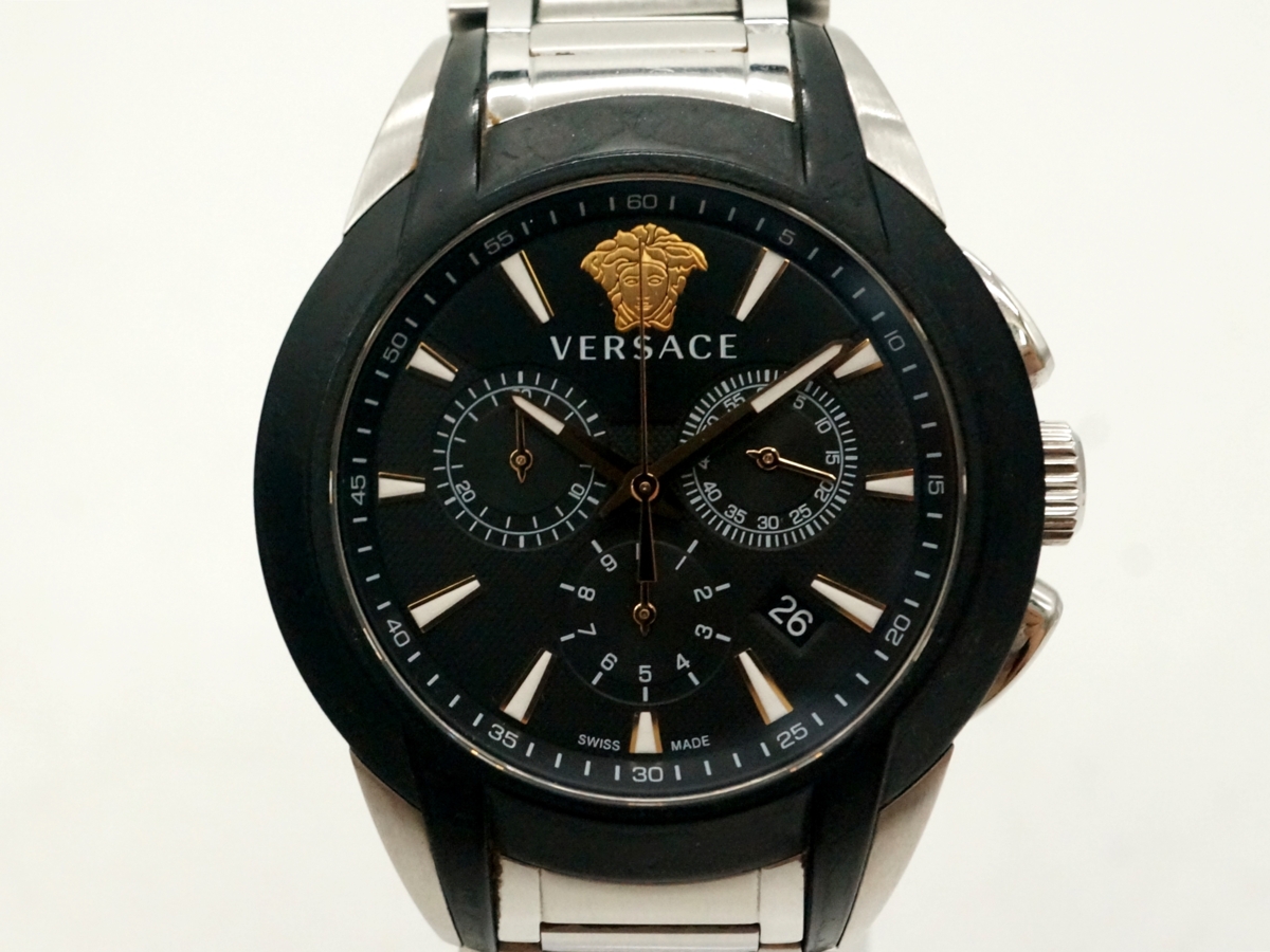 VERSACE 金デュアルデイト黒文字盤メンズ Amazon | [ヴェルサーチェ] 腕時計 Watch SPORTY GRECA ブラック