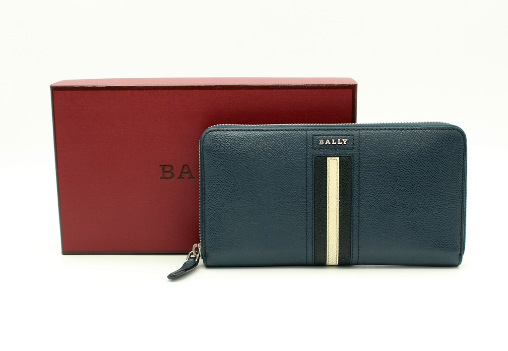 バリー BALLY ラウンドファスナー長財布 ネイビー系 ユニ