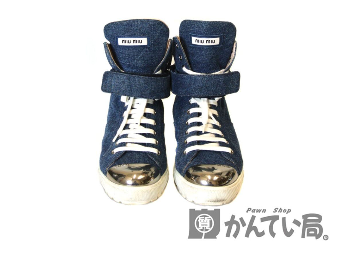 ミュウミュウ【MIU MIU】ハイカット スニーカー メタルキャップ 37 1/2 ...