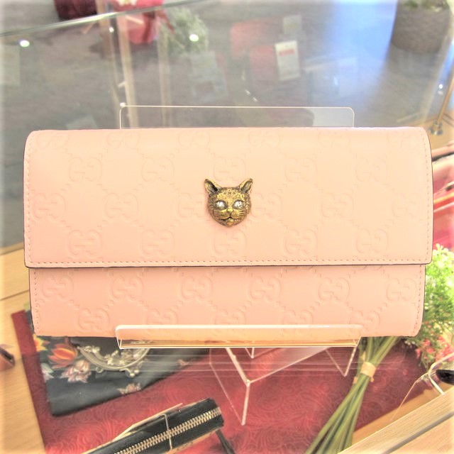 GUCCI  財布　キャット　ピンク グッチシマ グッチ 財布 二つ折り レディース ピンク キャット