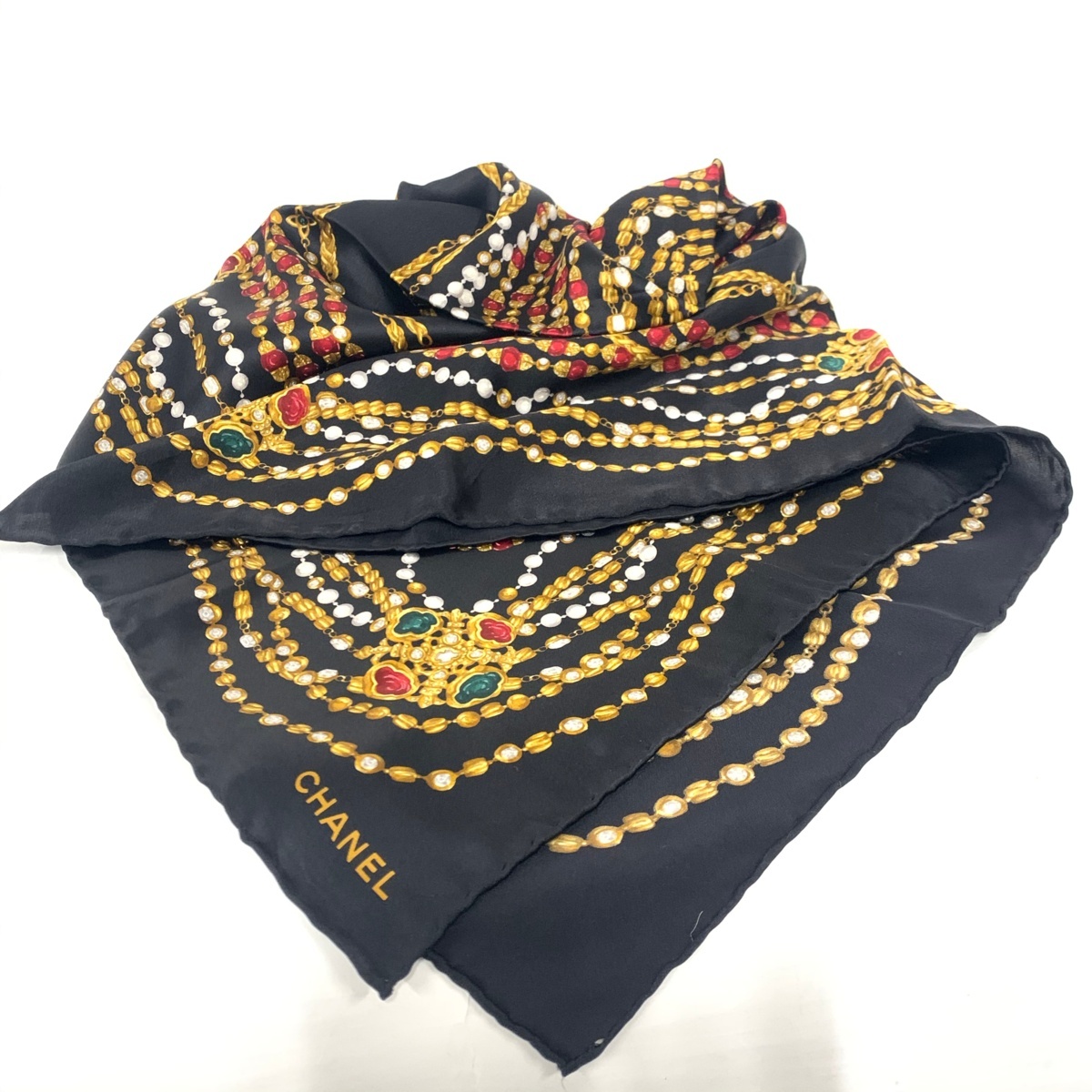 CHANEL シルクスカーフ 85×85cm CHANEL シャネル シルクスカーフ ゴールド チェーン 85cm×85cm