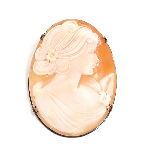 女性の横顔 オーバル カメオ シェル ピン ブローチ ペンダント トップ
