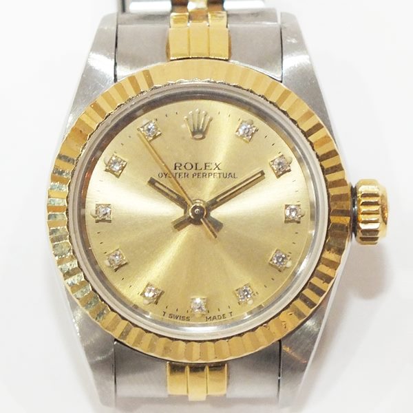 ROLEX 67193G オイスターパーペチュアル 11Pダイヤ 自動巻き 腕時計